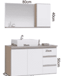 Conjunto Gabinete Banheiro Completo Prisma 80cm Branco