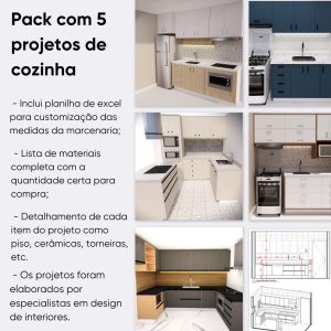 pack 5 projetos de cozinha lista de materiais + planos de corte de marcenaria