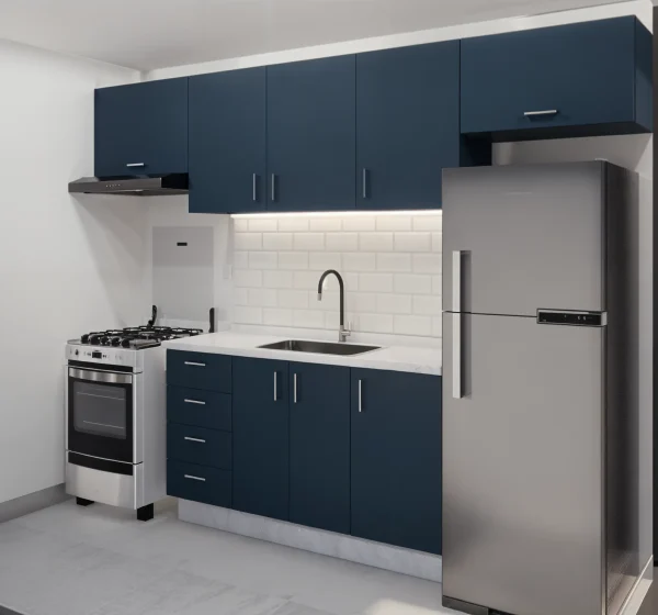 cozinha planejada pequena azul mainho