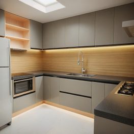 cozinha planejada cinza em u
