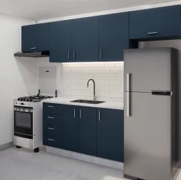 cozinha planejada pequena azul mainho