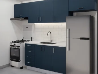 cozinha planejada pequena azul mainho