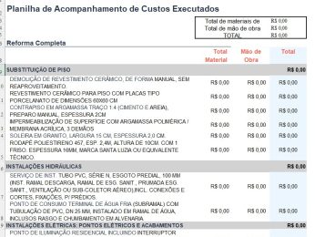 planilha de acompanhamento de custos editável